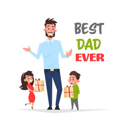 happy father day family holiday african daughter and son present gifts for dad concept greeting card flat vector illustration