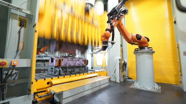 Modern car production line, is working in the robot(Time-lapse photography)