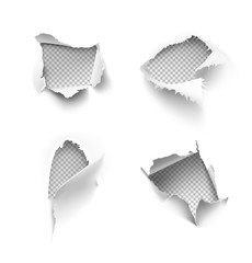 Set of realistic holes in paper isolated on white background. Vector illustration element ready for your design. EPS10.