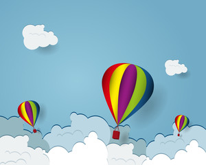 hot air balloon cartoon flying over cloud