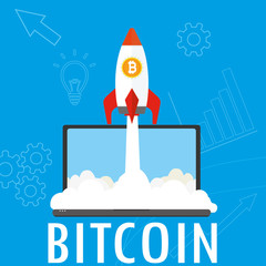 take-off rocket and laptop,bitcoin concept background