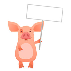 Cute pig holding sign
