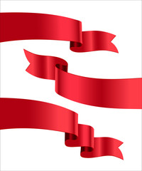 Red ribbons isolated on white background. Vector design elements.