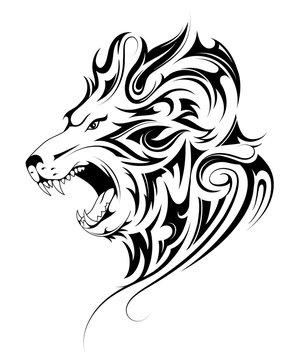 Lion head tribal tattoo