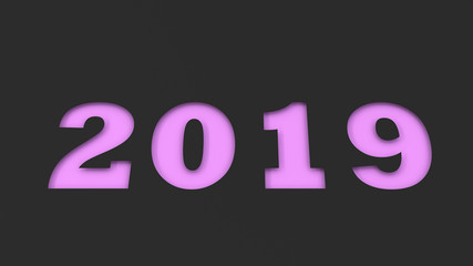 Purple 2019 number cut in black paper