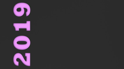Purple 2019 number cut in black paper