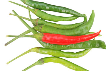 Top view chili pepper isolated on white background 