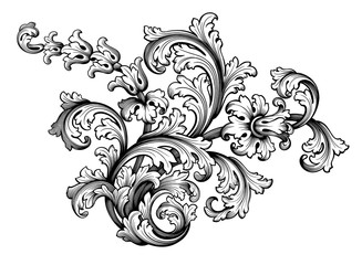 Vintage Baroque Victorian frame border flower pattern vector floral engraved scroll ornament leaf retro decorative design tattoo black and white filigree calligraphic heraldic shield swirl