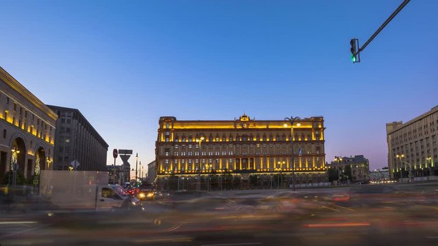 Moscow, Lubyanka square , the FSB building, time lapse