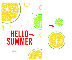 illustration of lemon slice summer time greeting background