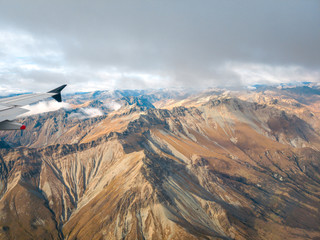 Aerial View from an Airplane Window flying over Queenstown, New Zealand