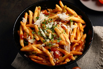 Pasta with sauce in pan