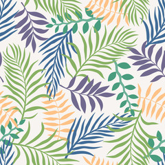 Tropical background with palm leaves. Seamless floral pattern. Summer vector illustration