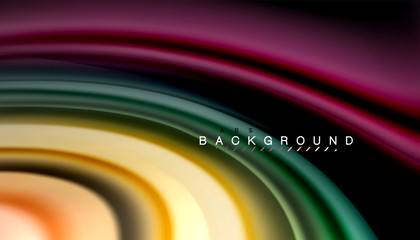 Abstract wave lines fluid rainbow style color stripes on black background