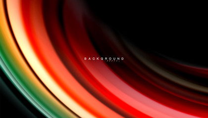 Abstract wave lines fluid rainbow style color stripes on black background