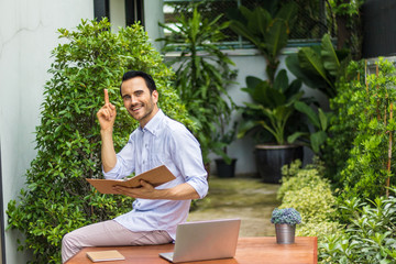 Young man working in the garden