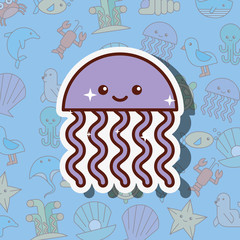 jellyfish sea life cartoon background vector illustration