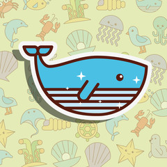 whale sea life cartoon background vector illustration