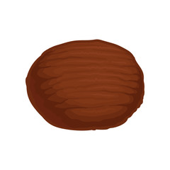 Flat vector icon of whole brown coconut. Natural and tasty tropical food. Element for product packaging, poster or banner