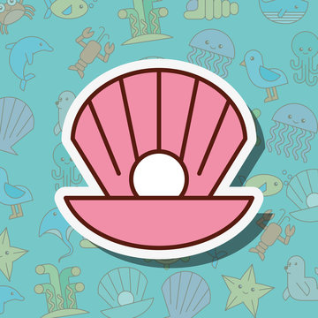 clam pearl sea life cartoon background vector illustration