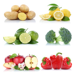 Früchte Obst und Gemüse Sammlung Apfel Kartoffeln Zitrone Farben frische Freisteller freigestellt isoliert