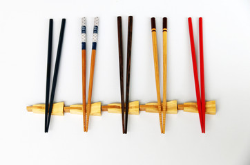 chopsticks set on White table background.Flat lay