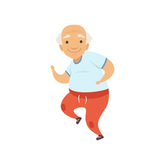 Senior man running in sports uniform, grandmother character doing morning exercises or therapeutic gymnastics, active and healthy lifestyle vector Illustration