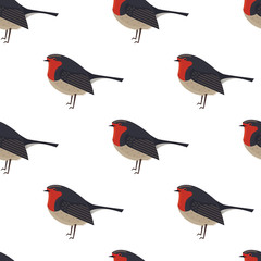 Robin bird icon Geometric cartoon flat Vector illustration Stylized animal Seamless pattern