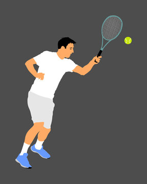 Tennis player in action vector illustration isolated on background. 
