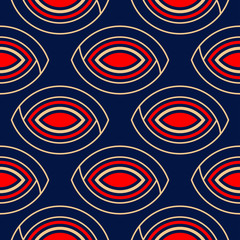 Geometric blue seamless background. Colored red and beige pattern