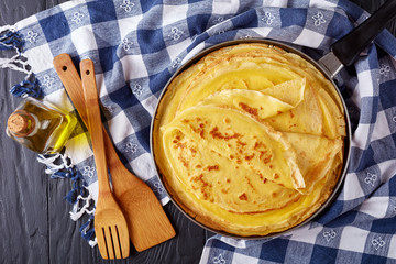 homemade french crepes on a skillet
