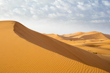 Fototapeta na wymiar orange hill of dune in Sahara desert in Morocco
