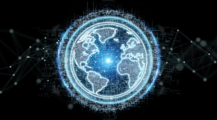 Globe network hologram with America Usa map 3D rendering