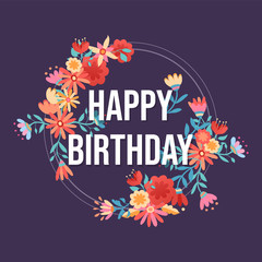 Happy birthday pink flower greeting card