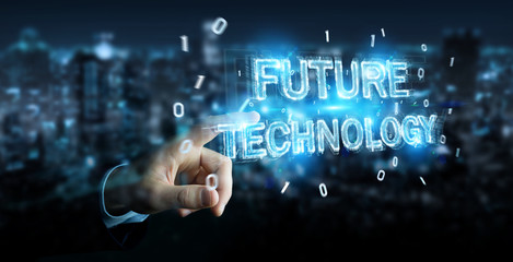 Businessman using future technology text interface 3D rendering