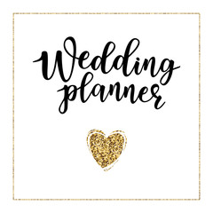 Vector illustration of 'Wedding planner' lettering on a gold heart