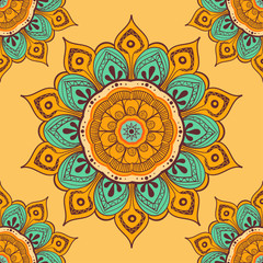 Flower mandala colorful background for cards, prints, textile and coloring books. Seamless pattern
