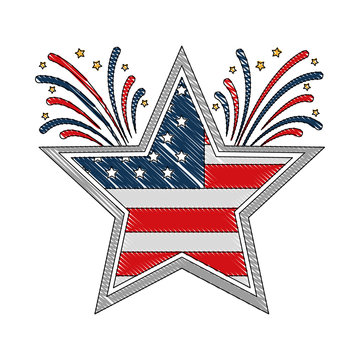 american flag in star with fireworks vector illustration