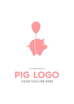 Flying Cute Pig With Ballon Logo Simple Modern Vector