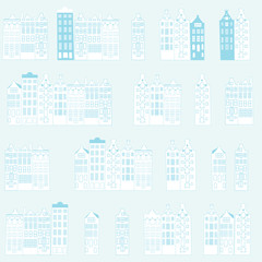 Vector seamless pattern with old canal houses in Amsterdam, the Netherlands.