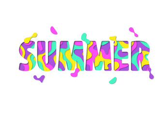 Bright Summer lettering, isolated on white background