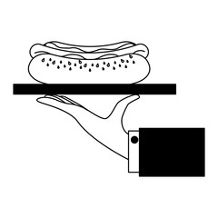 hand holding tray with hot dog vector illustration