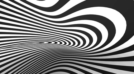 Vector optical illusion black and white twisted stripes abstract background. © samserius