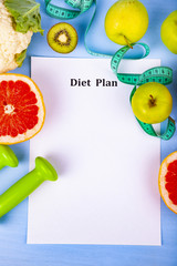 Food and sheet of paper with a diet plan