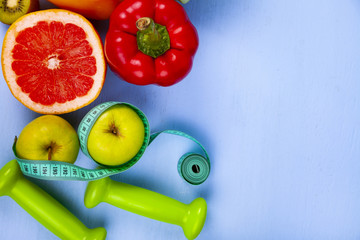 Food for  diet and dumbbells