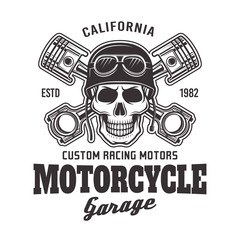 Motorcycle garage vector biker emblem with skull