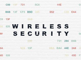 Security concept: Painted black text Wireless Security on White Brick wall background with Hexadecimal Code