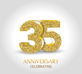 35th anniversary card template with 3d gold colored elements.