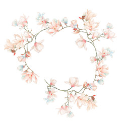 Obraz na płótnie Canvas Watercolor magnolia flowers and branches