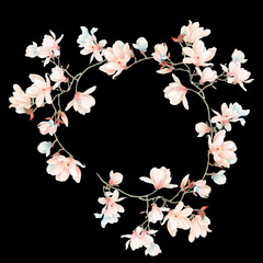 Watercolor magnolia flowers and branches © yang